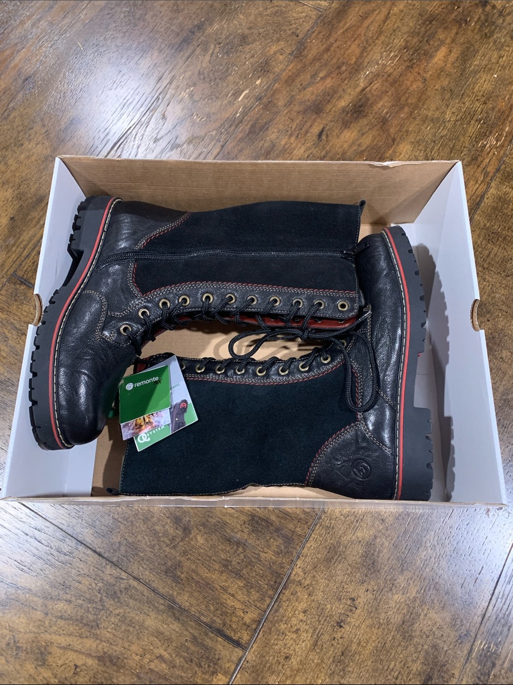 Remonte Black Women’s Lace-Up Suede & Leather Boots with Red Accent